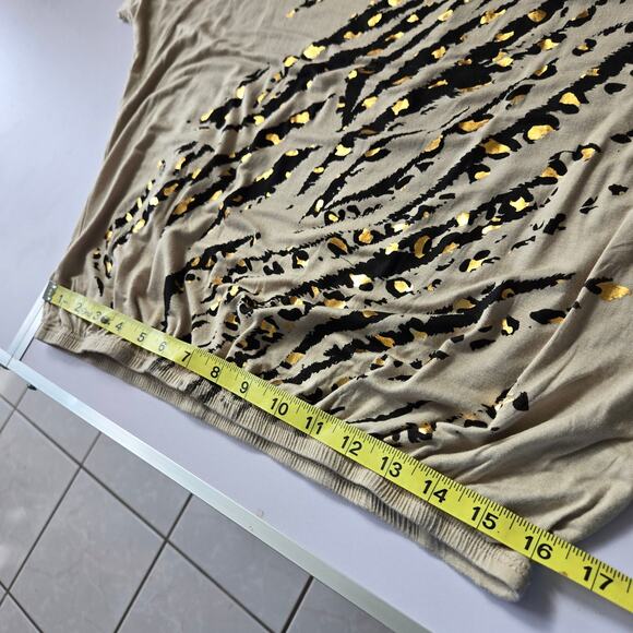 Daytrip EUC tiger animal print elastic hem top short sleeve Large gold metallic - Picture 10 of 13